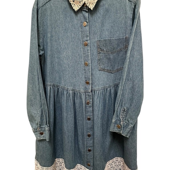 ✨ Vintage Blue denim button down midi length dress with pockets - Picture 9 of 15
